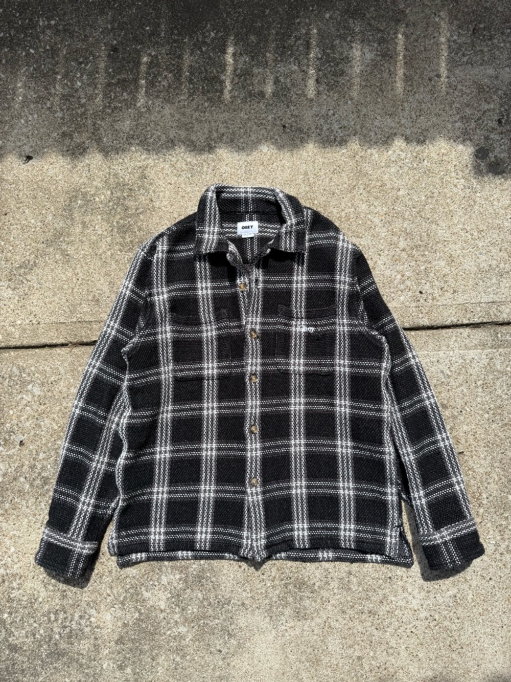 Obey Black and White Plaid Knit Jacket